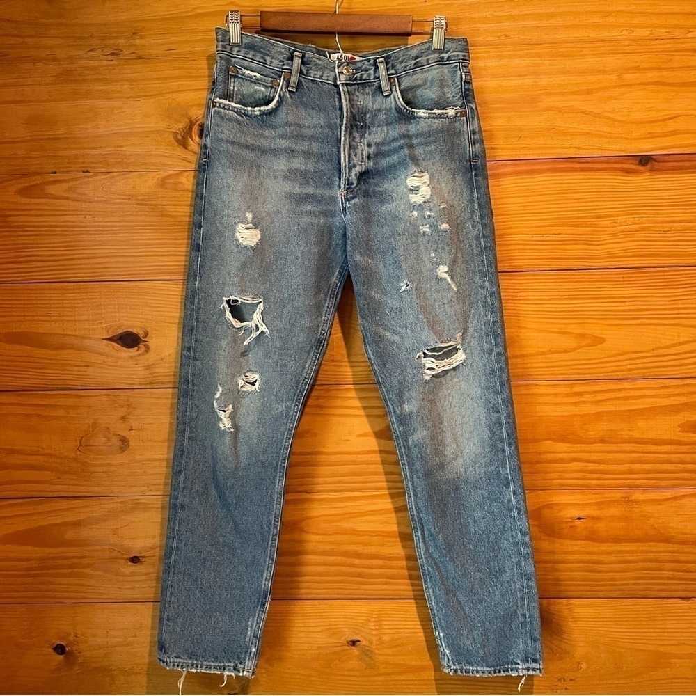 Agolde Jamie High Rise Classic Distressed Jeans in Isolation 27 - Picture 4 of 13